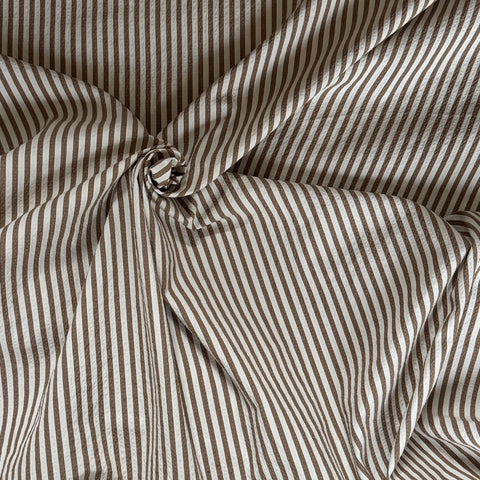 Fuggi Seercucker 5mm Striped Cotton Fabric in Brown and Ecru