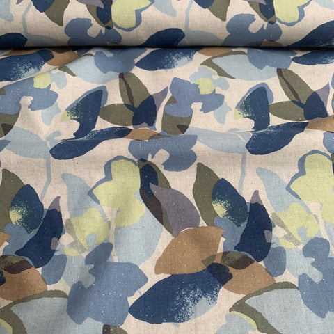 Hokkoh Abstract Botanical Linen Cotton fabric Blues