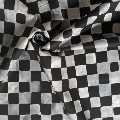 Hokkoh Organic Squares Cotton Fabric in Black and Grey