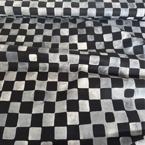 Hokkoh Organic Squares Cotton Fabric in Black and Grey
