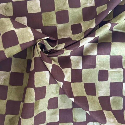 Hokkoh Organic Squares Cotton Fabric in Brown and Green