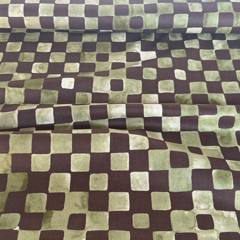 Hokkoh Organic Squares Cotton Fabric in Brown and Green