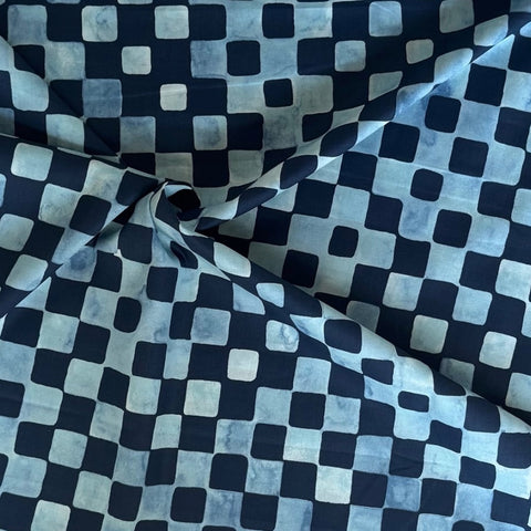 Hokkoh Organic Squares Cotton Fabric in Teal and Aqua
