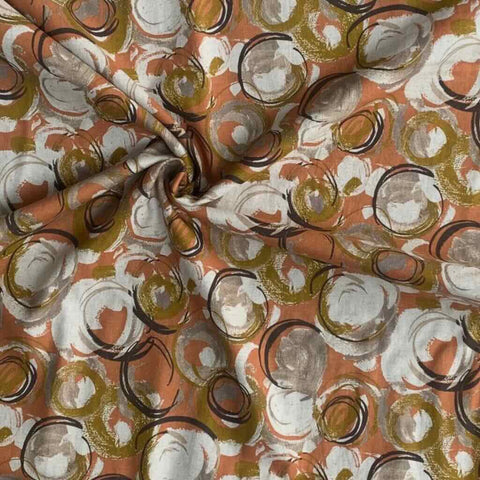 HOKKOH • Painterly Circles Linen Cotton Fabric • Soft Orange • NEW