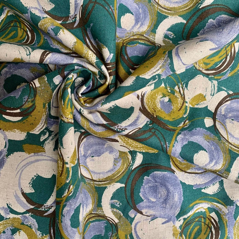  Hokkoh Painterly Circles Linen Cotton Fabric Soft Teal