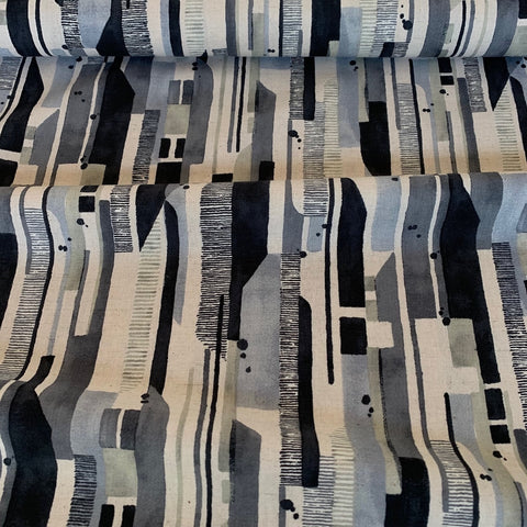 Kokka Abstract Stripes Cotton Linen Fabric Grey Natural