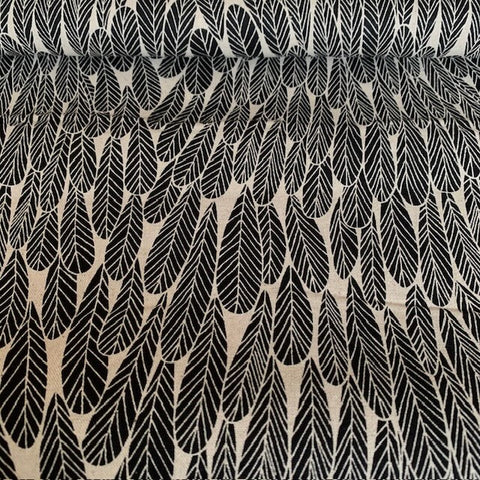 Kokka Bookhou Bloom Leaf Cotton Linen canvas Fabric Black Natural