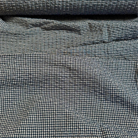 Kokka Cotton Gingham Seersucker Fabric in Dark Navy and Ecru