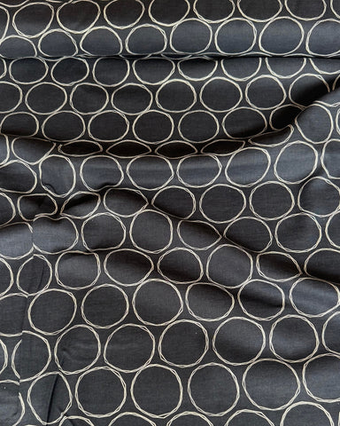 Kokka Linear Circles Cotton Linen Fabric in Dark Grey
