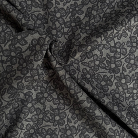 Kokka Mist Floral Cotton Fabric Black on Grey