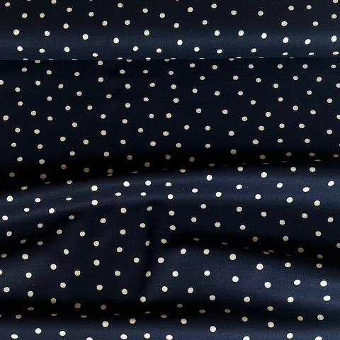 Kokka Polka Dot Cotton Hemp Fabric Cream on Navy