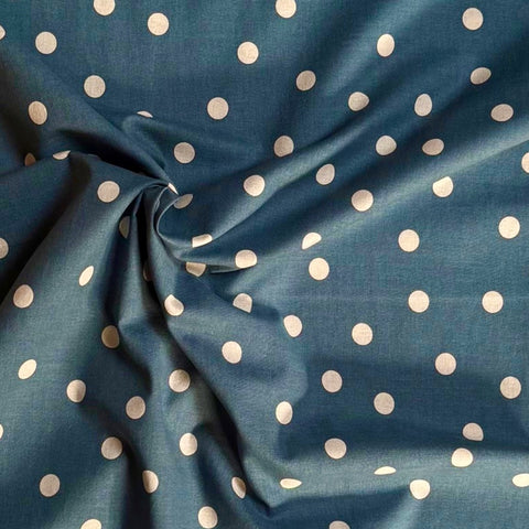 Kokka Polka Dot Cotton Linen fabric Cream on Blue