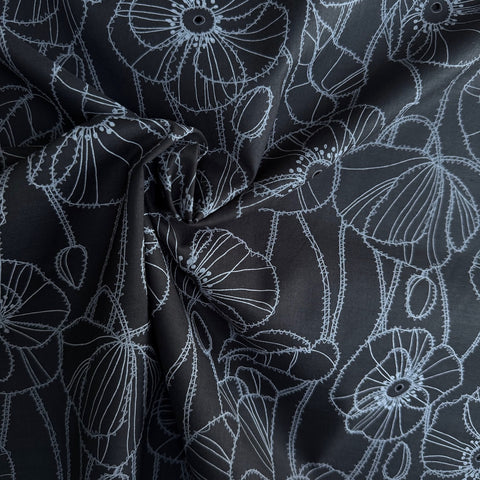 Kokka Sketched Poppy Cotton Lawn Fabric Black