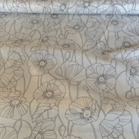 Kokka Sktched Poppy Cotton fabric in White