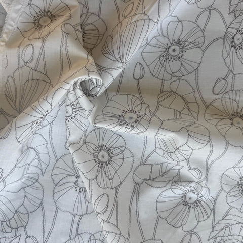 Kokka Sktched Poppy Cotton fabric in White
