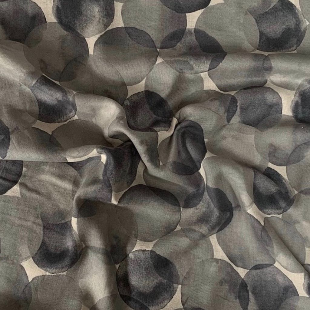  Kokka Watercolour Bubble Linen Cotton Fabric Coal on Natural