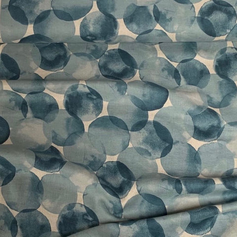 Kokka Watercolour Bubble Linen Cotton Fabric Teal on Natural