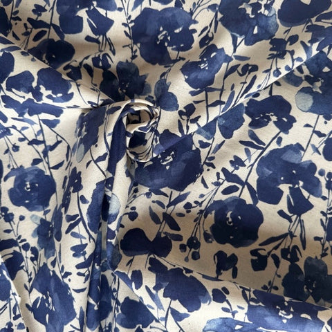 Kokka Watercolour Floral Cotton Linen Fabric Blues on Cream