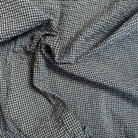 Kokka Cotton Gingham Seersucker Fabric in Dark Navy and Ecru