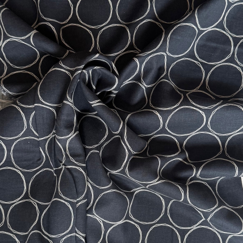 Kokka Linear Circles Cotton Linen Fabric in Dark Grey