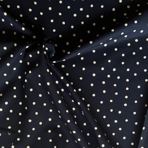 Kokka Polka Dot Cotton Hemp Fabric Cream on Navy