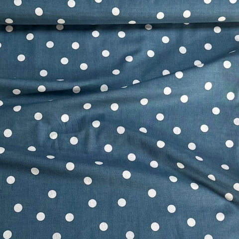Kokka Polka Dot Cotton Linen fabric Cream on Blue