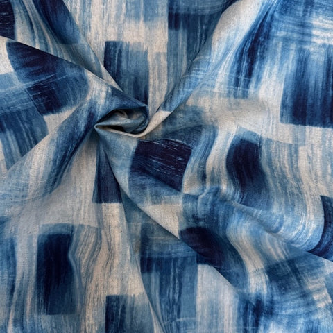 Kokka geometry Cotton Linen Fabric Blues