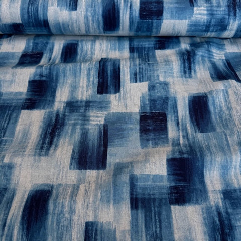 Kokka geometry Cotton Linen Fabric Blues