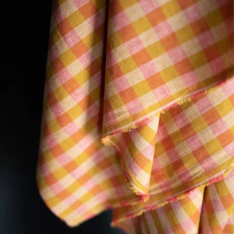 Merchant and Mills Rhubarb & Custard Cotton Linen Check Fabric