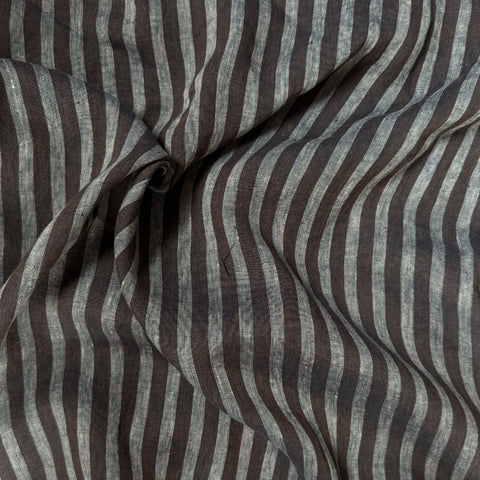 Ostuni Stripe Linen Fabric in Brown and Navy Marl