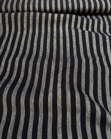 Ostuni Stripe Linen Fabric Dark Navy & Grey Marl