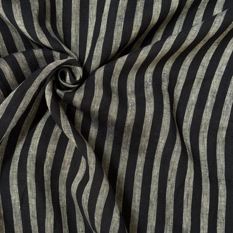 Ostuni Stripe Linen Fabric Dark Navy & Grey Marl