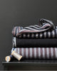 Ostuni Stripe Linen Fabric in Brown and Navy Marl