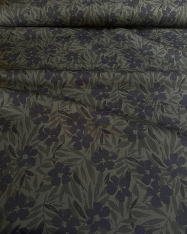 Sevenberry Clem Floral Cotton Poplin Fabric in Navy and Grey