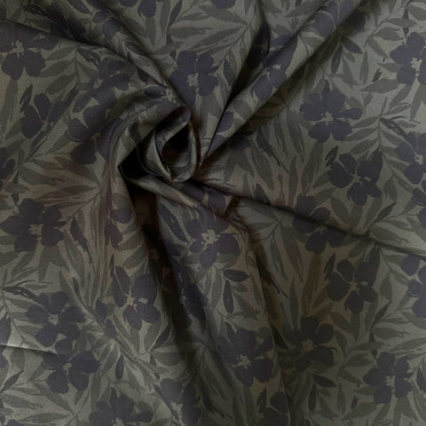 Sevenberry Clem Floral Cotton Poplin Fabric in Navy and Grey