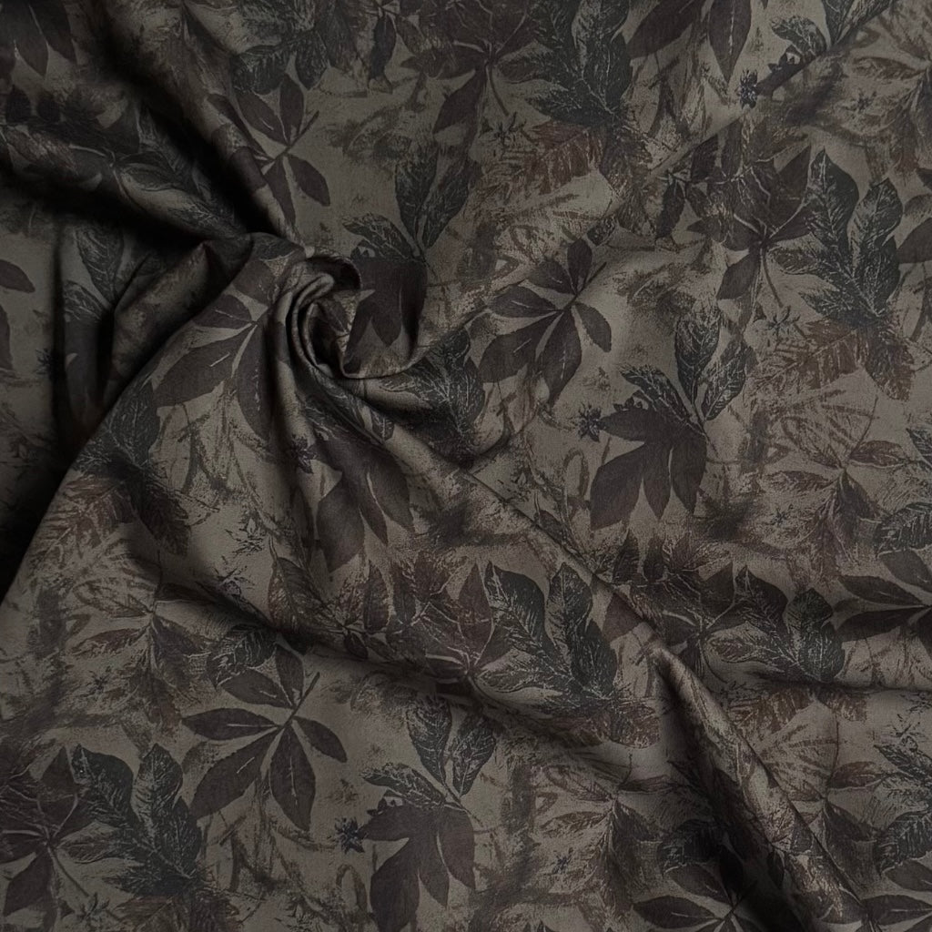 Sevenberry Falling Leaves Cotton Broadcloth Fabric Brown