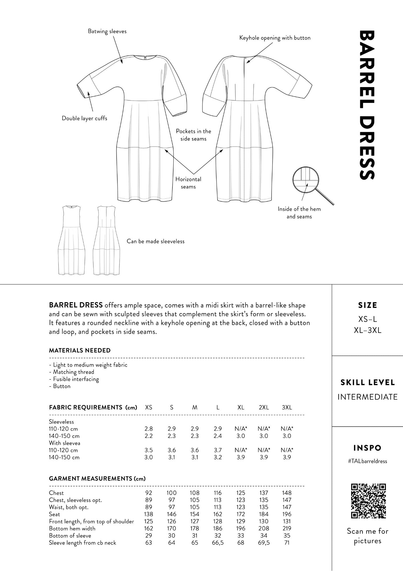 The ASSEMBLY LINE • Barrel Dress Sewing Pattern (XS - L) – The Draper's ...