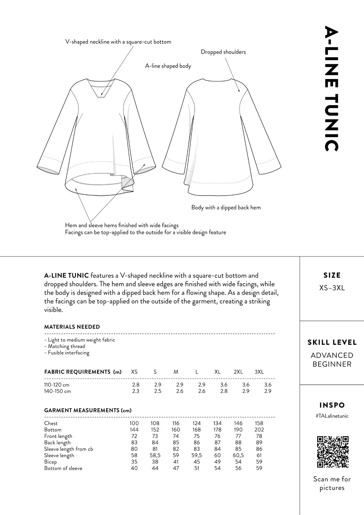 The ASSEMBLY LINE • A-Line Tunic Sewing Pattern (XS - 3XL) – The Draper ...