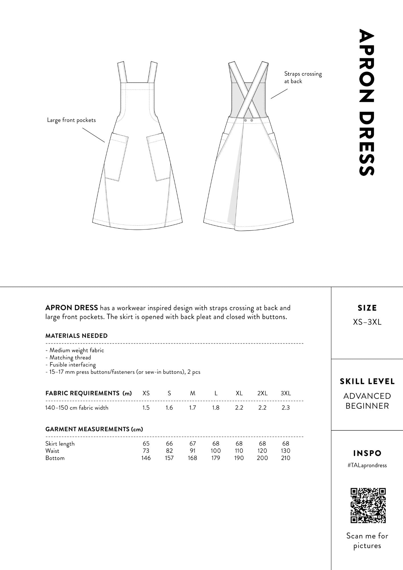 THE ASSEMBLY LINE  Apron Dress Sewing Pattern (XS - L)  The Draper's  Daughter