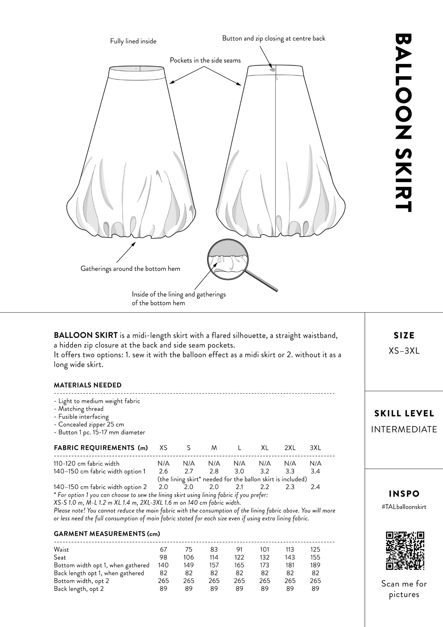 THE ASSEMBLY LINE • Balloon Skirt Sewing Pattern (L - 3XL