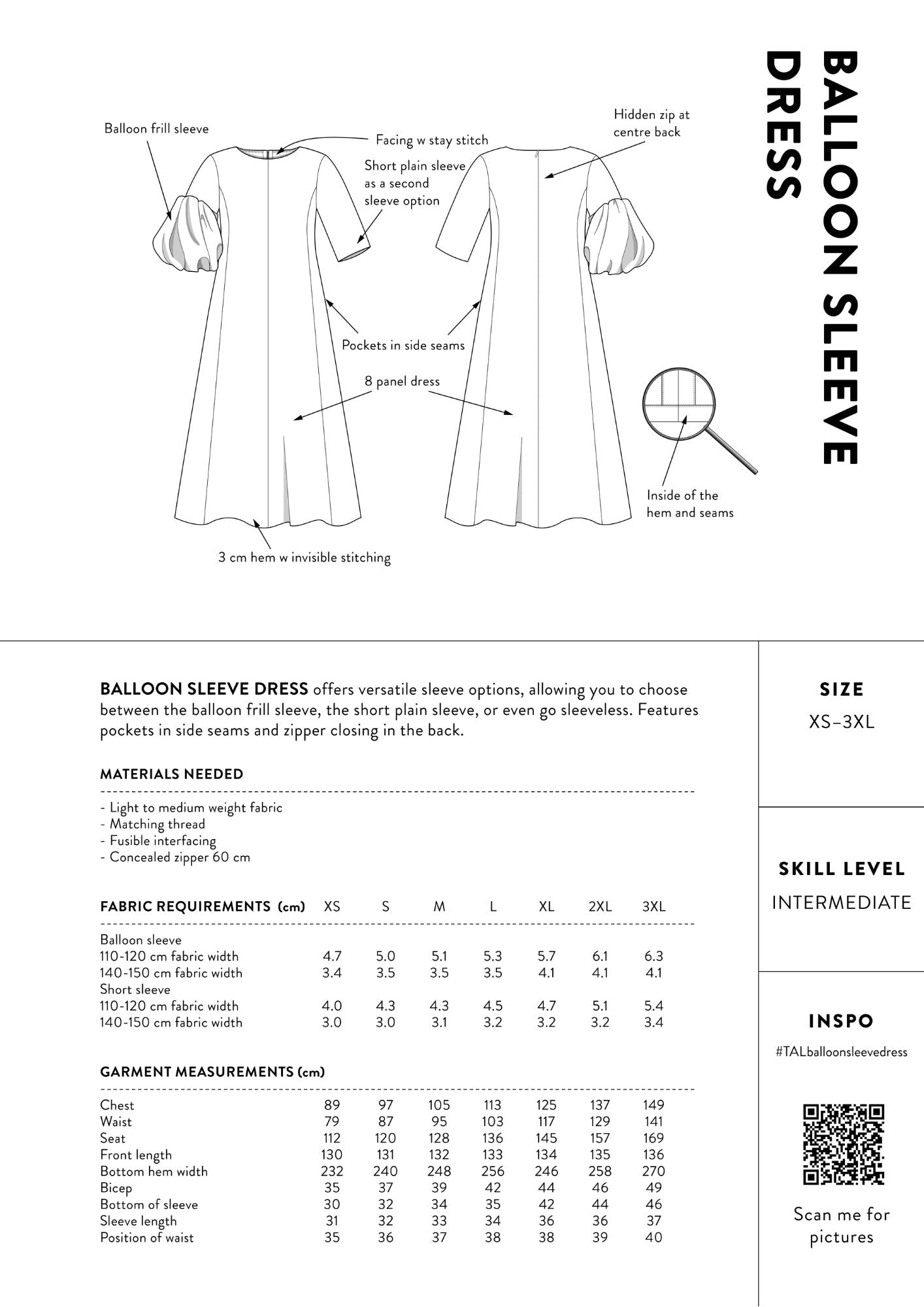 THE ASSEMBLY LINE Balloon Sleeve Dress Sewing Pattern (XL - 3XL) The Draper's Daughter THE ASSEMBLY LINE Balloon Sleeve Dress Sewing Pattern (XL - 3XL) The Draper's Daughter