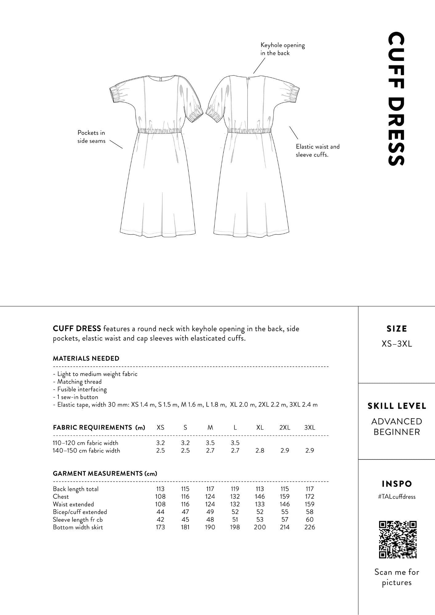 The ASSEMBLY LINE • Cuff Dress Sewing Pattern (XS - 3XL) – The Draper's ...