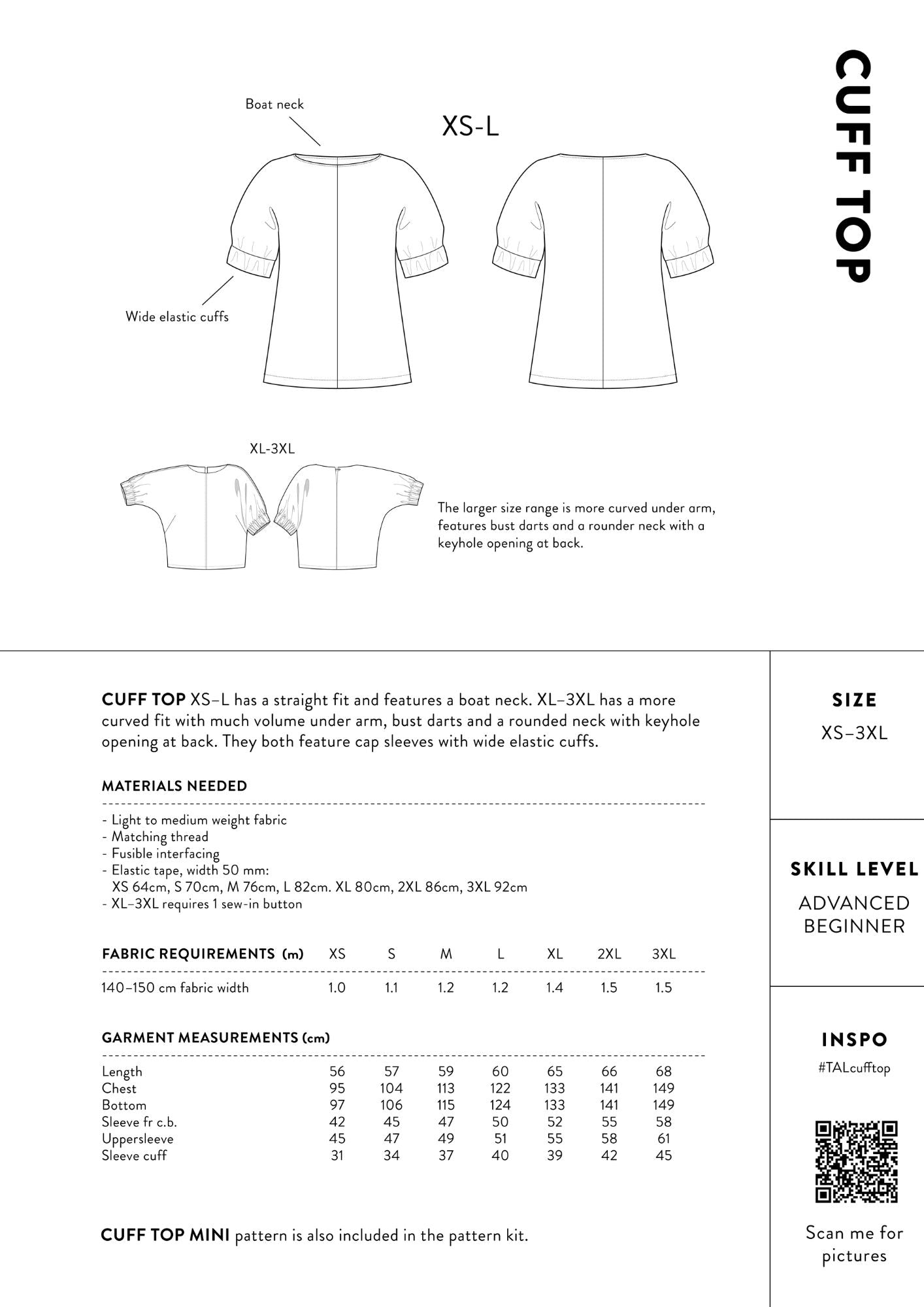 The ASSEMBLY LINE • Cuff Top Sewing Pattern (XS