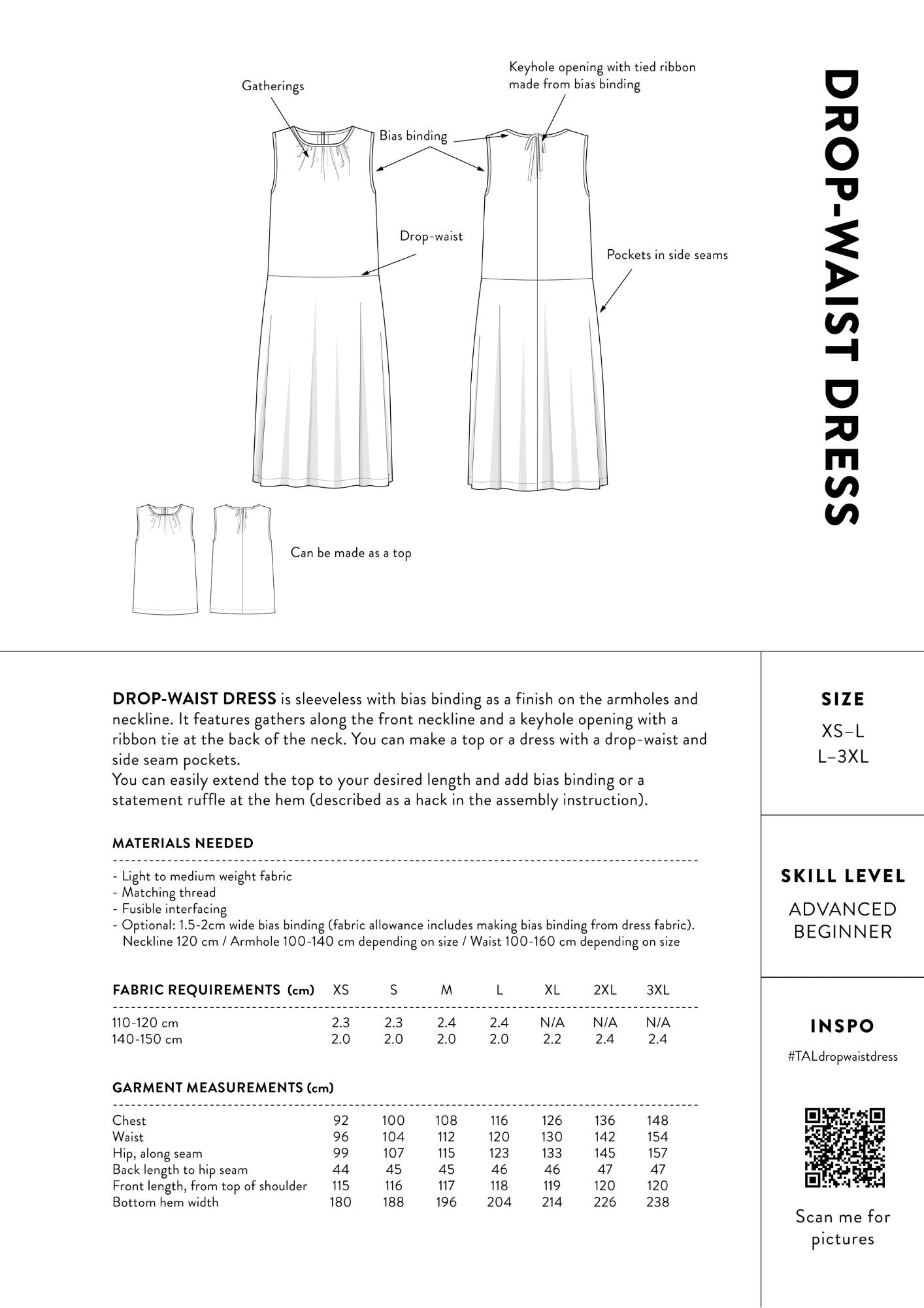 THE ASSEMBLY LINE Drop Waist Dress & Top Sewing Pattern (XS - L) The Draper's Daughter THE ASSEMBLY LINE Drop Waist Dress & Top Sewing Pattern (XS - L) The Draper's Daughter