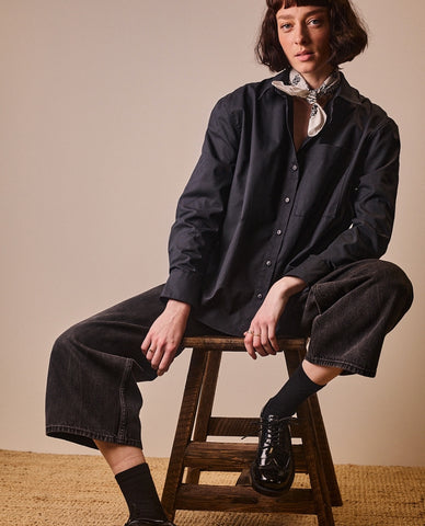 The Assembly Line LA Chemise Boyish Sewing Pattern in Oxford Cotton Deep Charcoal