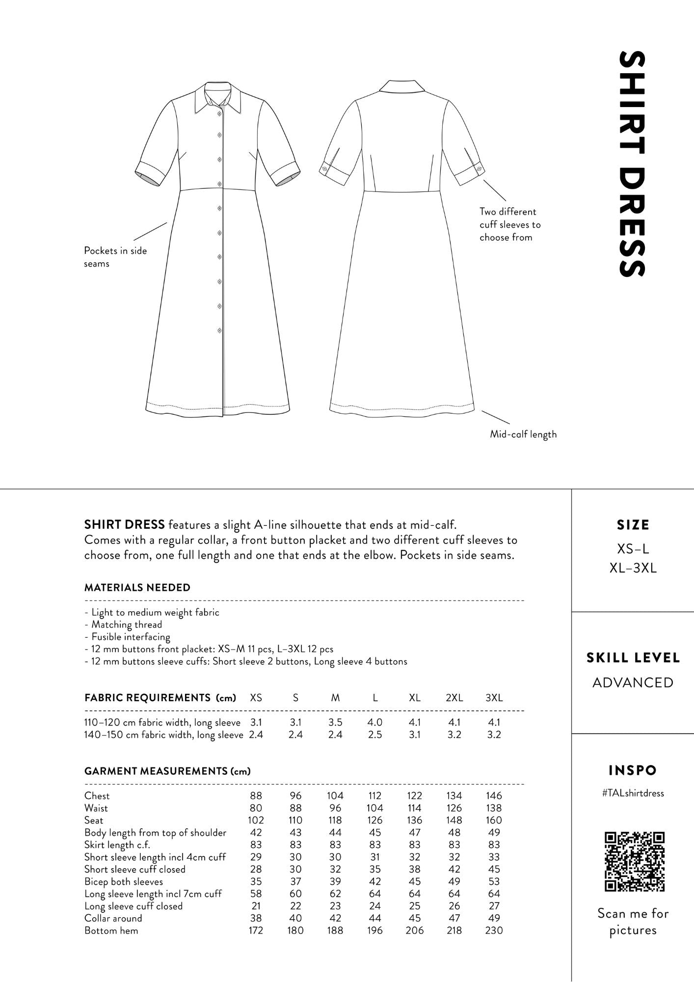 THE ASSEMBLY LINE Shirt Dress Sewing Pattern (XS - L) The Draper's Daughter THE ASSEMBLY LINE Shirt Dress Sewing Pattern (XS - L) The Draper's Daughter