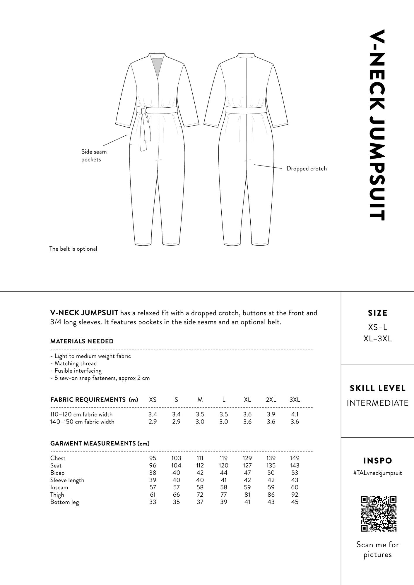 THE ASSEMBLY LINE • V-Neck Jumpsuit Sewing Pattern (XS - 3XL) – The ...