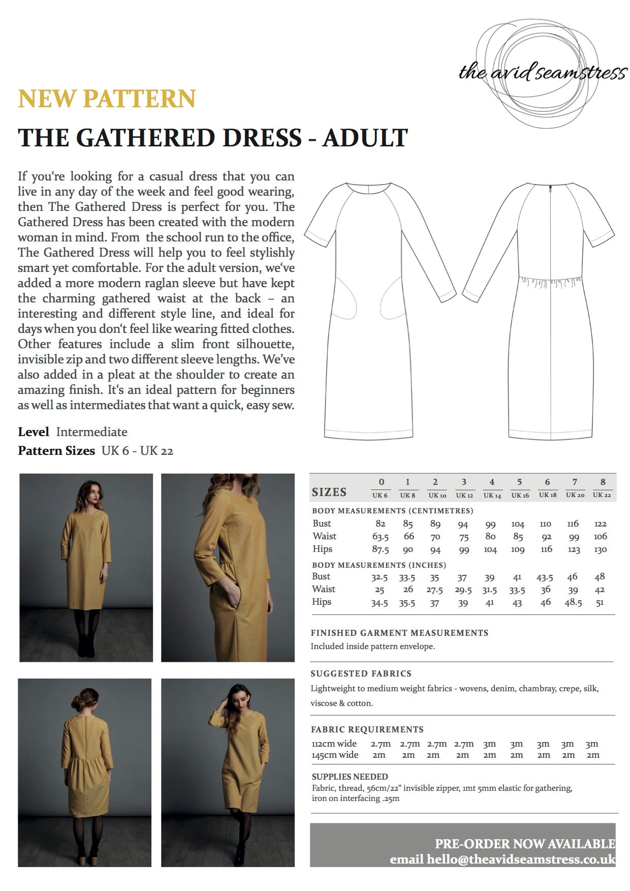 THE AVID SEAMSTRESS The Gathered Dress Sewing Pattern The Draper's Daughter THE AVID SEAMSTRESS The Gathered Dress Sewing Pattern The Draper's Daughter