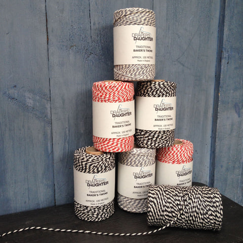 The Draper's Daughter Traditional Baker's Twine in Red, Black & Steel Grey
